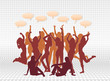 Female silhouettes in layers with text callouts.