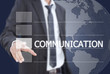 Businessman pushing Communication word on the whiteboard. Businessman pushing Communication word on the whiteboard.