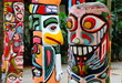 close up of a colorful totem . close up of a colorful totem .