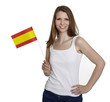 Attractive woman shows flag of spain and smiles