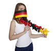 Soccer Fan hides behind flag