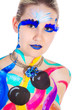 Bodypainting Kunstwerk, Frau mit tollen Farben close up