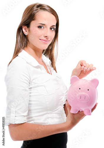 Photo: femme avec tirelire 1 femme avec tirelire 1