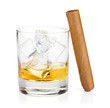 Whiskey glass and cigar