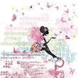 Fairy on the grunge background with letters