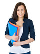 Foto: Happy successful business woman. Isolated over white background Happy successful business woman. Isolated over white background