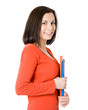 Young smiling student woman. Over gray background