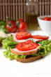 tasty sandwich with bacon, tomato and salad tasty sandwich with bacon, tomato and salad