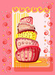 Bright birthday cake. Postcard with place for your text