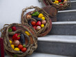 Vegetables in grapevine baskets Santorini Greece