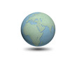 World map and earth globes by cork board on white isolate