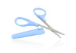 Blue scissors on white isolated background