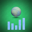 Arrow graph globes concept on green background by cork board