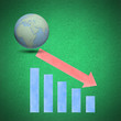 Arrow graph decrease globes concept background by cork board
