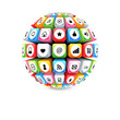 Vector: 3d sphere with colorful internet symbols 3d sphere with colorful internet symbols
