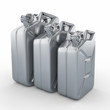 Three aluminium jerrycans. Gasoline can on white background Three aluminium jerrycans. Gasoline can on white background