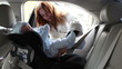 mother put child in safety car seat