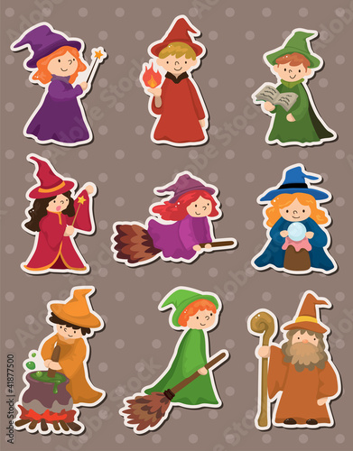 Vektor: cartoon Wizard and Witch stickers cartoon Wizard and Witch stickers