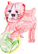 dog playing with a ball. child's drawing.