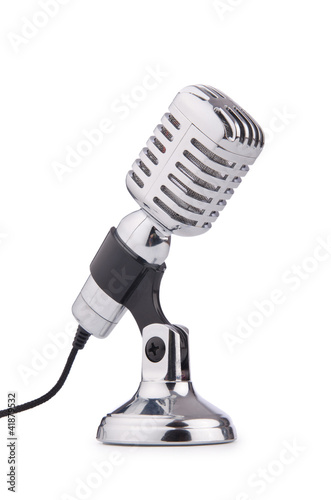 Foto: Retro vintage microphone isolated on white Retro vintage microphone isolated on white