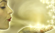 Attractive woman blowing stars presentation