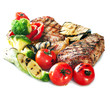 Grilled Beef Steak with Vegetables over White Background