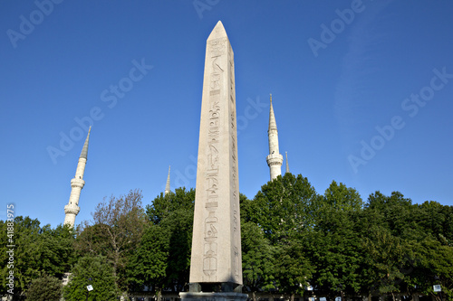 Photo: Obelisk and minarets of Sultanahmet Mosque, Istanbul, Turkey Obelisk and minarets of Sultanahmet Mosque, Istanbul, Turkey
