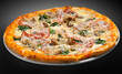 Pizza with ham, mushrooms, spinach Pizza with ham, mushrooms, spinach