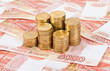 Russian rubles banknotes and coins.