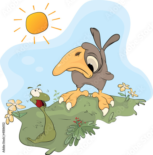 Vektor: Worm and sparrow. A meeting Worm and sparrow. A meeting
