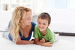 Happy morning - boy playing with mother