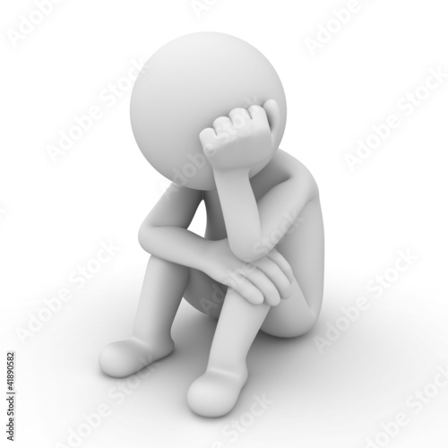 Illustration: Sad 3d man sitting on white background Sad 3d man sitting on white background
