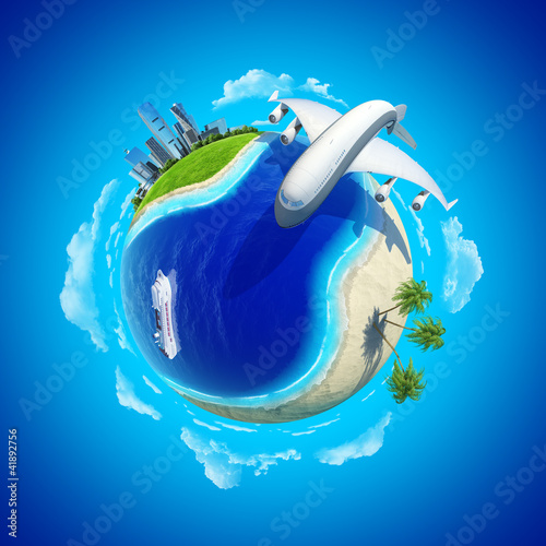 Ilustração: Impressive big plane rounding the globe Impressive big plane rounding the globe