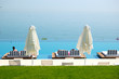 Infinity swimming pool by beach at the modern luxury hotel, Pier