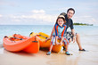 Father and son after kayaking