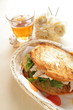 Chicken sandwich and iced tea