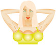 The woman with an additional breast on a white background