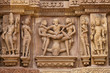 Erotic carvings at Khajuraho Temple, Madhya Pradesh, India