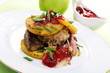 Veal liver with apple and berry sauce.