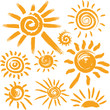 Vector: Set of handwritten sun symbols Set of handwritten sun symbols