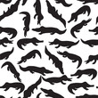 Crocodile silhouette seamless pattern black and white