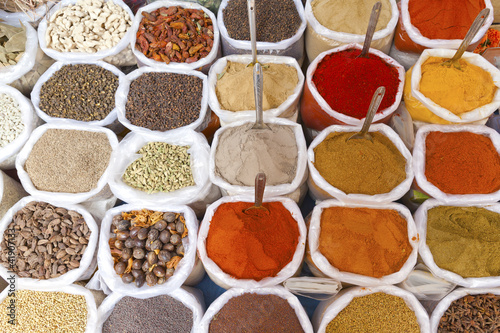 Photo: Piles of colorful spices, Anjuna market, Goa, India. Piles of colorful spices, Anjuna market, Goa, India.