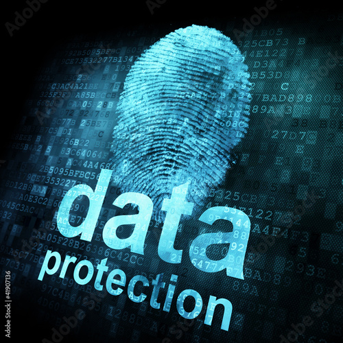 Illustration: Fingerprint and data protection on digital screen Fingerprint and data protection on digital screen