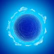 Water planet with blue skies and clouds template concept