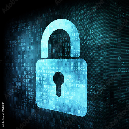 Illustration: Security concept: Lock on digital screen Security concept: Lock on digital screen
