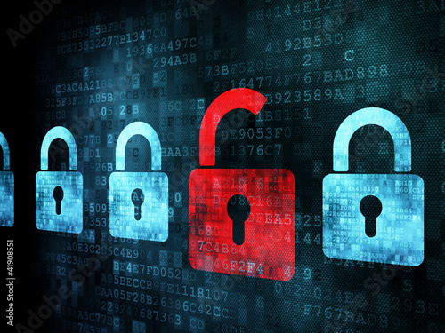 Illustration: Security concept: Lock on digital screen Security concept: Lock on digital screen
