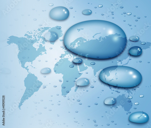 Illustration: Water drops and a map of the world Water drops and a map of the world