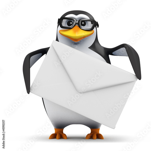 Illustration: 3d Penguin in glasses holds an envelope 3d Penguin in glasses holds an envelope
