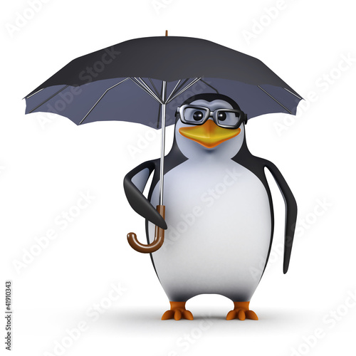 Illustration: 3d Penguin in glasses with black umbrella 3d Penguin in glasses with black umbrella