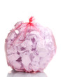 red garbage bag with trash isolated on white